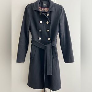 Express black mid-length coat with animal print lining